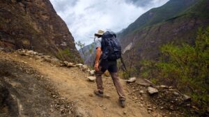 Andean trail leading to Choquequirao with canyon and mountain views during the 4-day trek