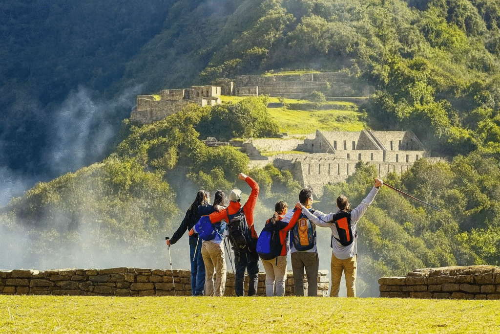Panoramic view of the Choquequirao Inca ruins and surrounding mountains during the Choquequirao treks in Peru.