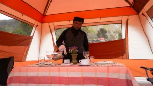Private dining service during a Luxury Inca Trail tour with premium camping setup – Pacha Peru Explorers
