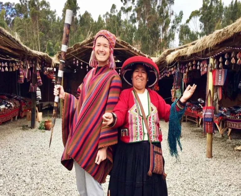 Local people in traditional clothing during a cultural experience in Maras, Sacred Valley of Peru