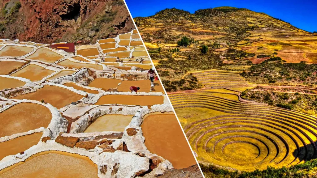 Maras Salt Mines and Moray Inca terraces in the Sacred Valley of Peru