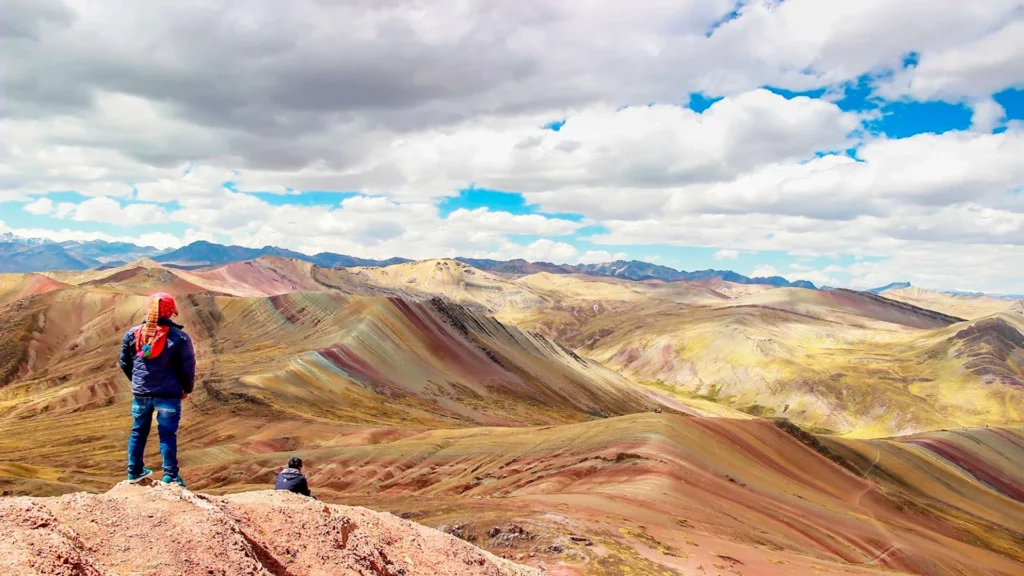Viewpoint at Palcoyo Rainbow Mountain with colorful hills near Cusco, Peru