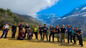 Hikers on the Salkantay Trek 4 days route in the Peruvian Andes