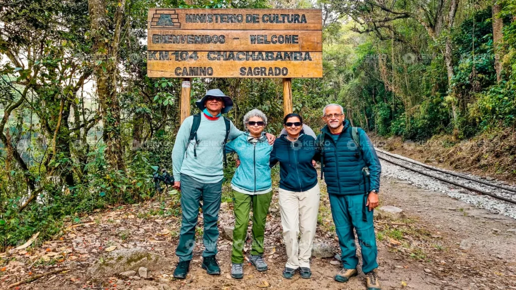 Travelers beginning the Short Inca Trail 2 Days with Camping near the Urubamba River.